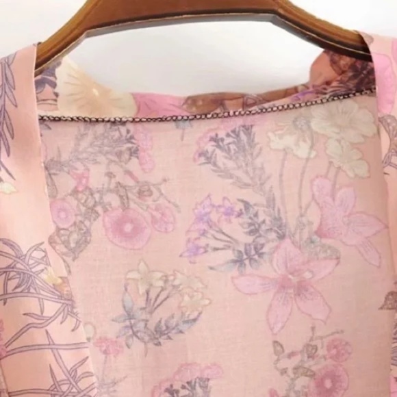 Pink Festival Bohemian Flower Floral Boho Printed Short Kimono Robe Tunic Wrap - Picture 11 of 14